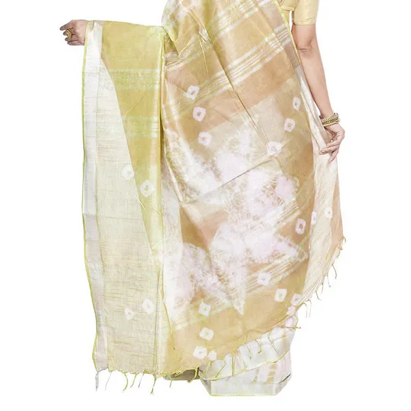 Flax_Yellow_&_Hot_Pink_women's_Bhagalpuri_Handloom_Cotton_Linen_Slub_Blend_Tie_Two_Dye_(Sibory_Two_Dye)_Saree_With_Running_Unstitched_Blouse_Piece