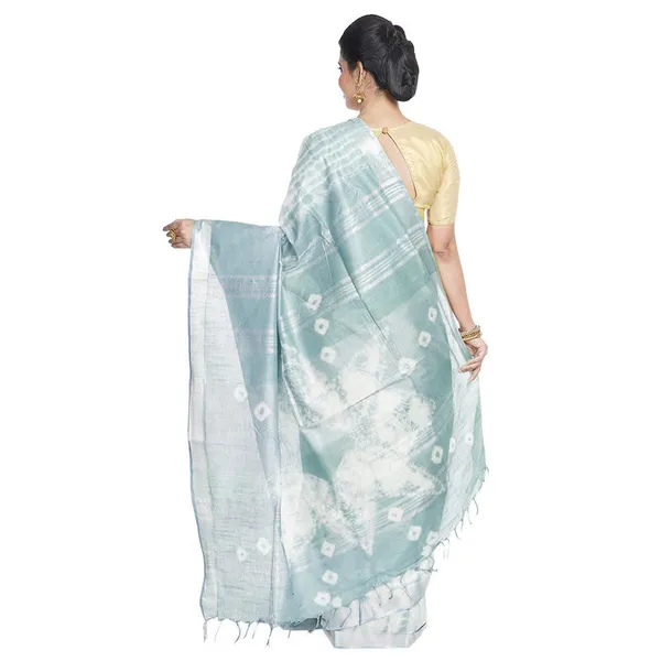Mantis_Green_&_Powder_Blue_women's_Bhagalpuri_Handloom_Cotton_Linen_Slub_Blend_Tie_Two_Dye_(Sibory_Two_Dye)_Saree_With_Running_Unstitched_Blouse_Piece