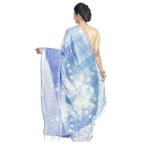 Screamin'_Green_&_Vista_Blue_women's_Bhagalpuri_Handloom_Cotton_Linen_Slub_Blend_Tie_Two_Dye_(Sibory_Two_Dye)_Saree_With_Running_Unstitched_Blouse_Piece
