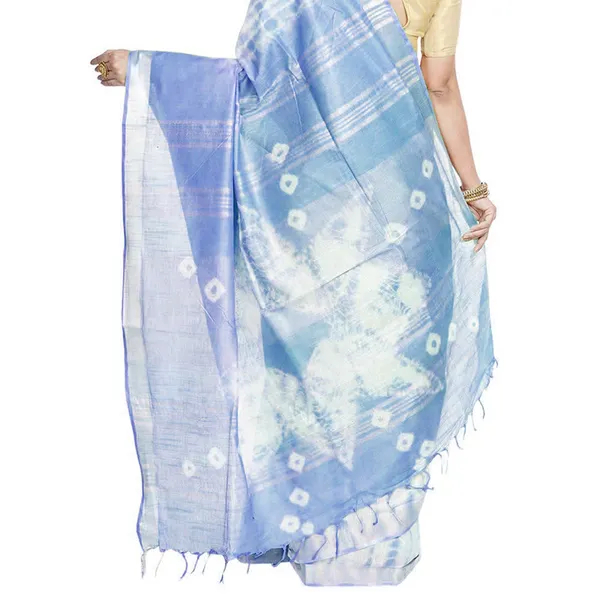 Screamin'_Green_&_Vista_Blue_women's_Bhagalpuri_Handloom_Cotton_Linen_Slub_Blend_Tie_Two_Dye_(Sibory_Two_Dye)_Saree_With_Running_Unstitched_Blouse_Piece