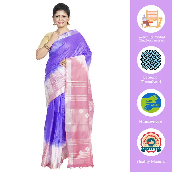 Slate_Blue_&_Han_Pink_women's_Bhagalpuri_Handloom_Cotton_Linen_Slub_Blend_Tie_Two_Dye_(Sibory_Two_Dye)_Saree_With_Running_Unstitched_Blouse_Piece