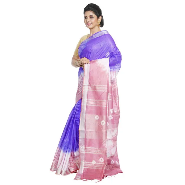 Slate_Blue_&_Han_Pink_women's_Bhagalpuri_Handloom_Cotton_Linen_Slub_Blend_Tie_Two_Dye_(Sibory_Two_Dye)_Saree_With_Running_Unstitched_Blouse_Piece