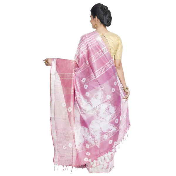 Slate_Blue_&_Han_Pink_women's_Bhagalpuri_Handloom_Cotton_Linen_Slub_Blend_Tie_Two_Dye_(Sibory_Two_Dye)_Saree_With_Running_Unstitched_Blouse_Piece