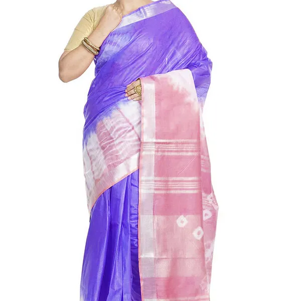 Slate_Blue_&_Han_Pink_women's_Bhagalpuri_Handloom_Cotton_Linen_Slub_Blend_Tie_Two_Dye_(Sibory_Two_Dye)_Saree_With_Running_Unstitched_Blouse_Piece