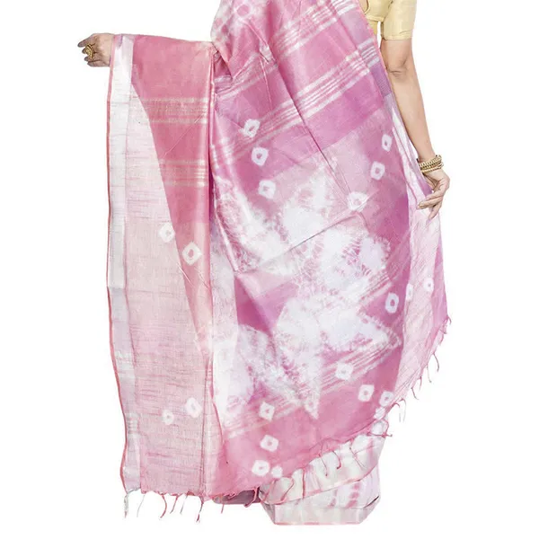 Slate_Blue_&_Han_Pink_women's_Bhagalpuri_Handloom_Cotton_Linen_Slub_Blend_Tie_Two_Dye_(Sibory_Two_Dye)_Saree_With_Running_Unstitched_Blouse_Piece