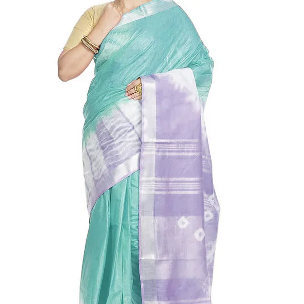 Tiffany_Cyan_&_Pale_Purple_women's_Bhagalpuri_Handloom_Cotton_Linen_Slub_Blend_Tie_Two_Dye_(Sibory_Two_Dye)_Saree_With_Running_Unstitched_Blouse_Piece