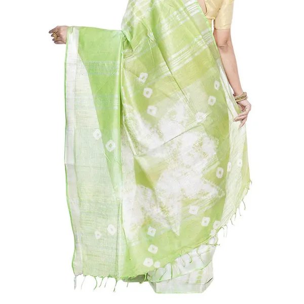 Yuma_Brown_&_Light_Green_women's_Bhagalpuri_Handloom_Cotton_Linen_Slub_Blend_Tie_Two_Dye_(Sibory_Two_Dye)_Saree_With_Running_Unstitched_Blouse_Piece