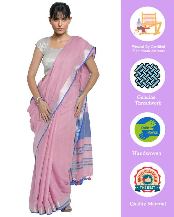 Fairy_Tale_Pink-Cyan_women's_Bhagalpuri_Handloom_Cotton_Linen_Blend_Contrast_Pallu_Saree_And_Unstitched_Contrast_Blouse_Piece