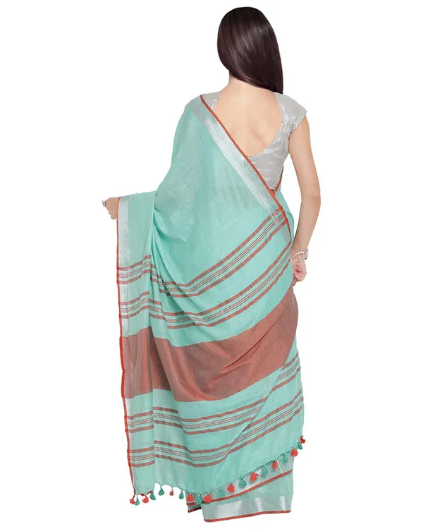 Bhagalpuri_Handloom_Cotton_Linen_Blend_Contrast_Pallu_Saree_And_Unstitched_Contrast_Blouse_Piece
