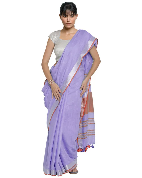 Lavener_Purple-Red_women's_Bhagalpuri_Handloom_Cotton_Linen_Blend_Contrast_Pallu_Saree_And_Unstitched_Contrast_Blouse_Piece