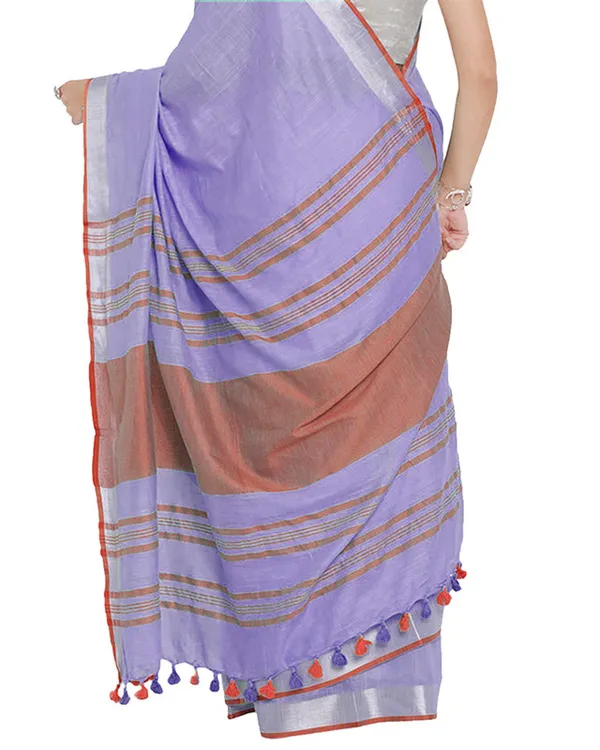 Lavener_Purple-Red_women's_Bhagalpuri_Handloom_Cotton_Linen_Blend_Contrast_Pallu_Saree_And_Unstitched_Contrast_Blouse_Piece