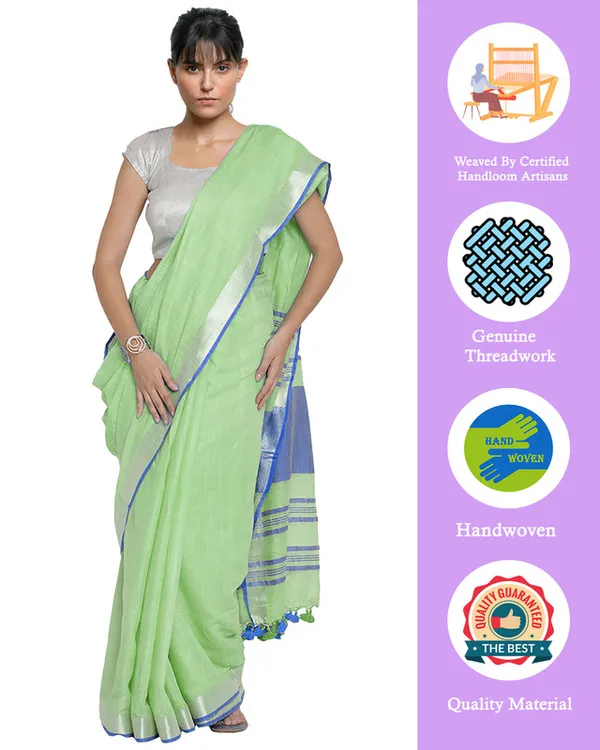 Bhagalpuri_Handloom_Cotton_Linen_Blend_Contrast_Pallu_Saree_And_Unstitched_Contrast_Blouse_Piece
