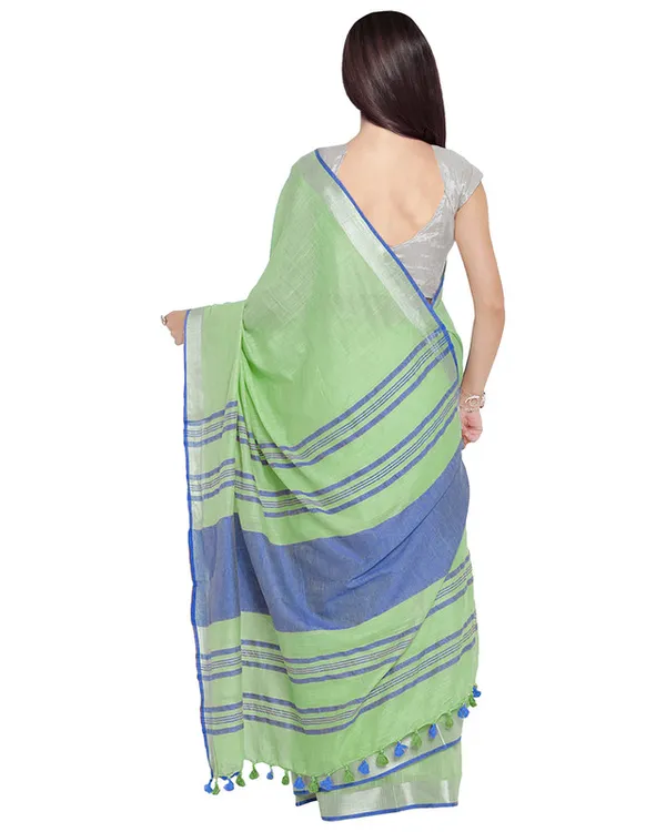 Bhagalpuri_Handloom_Cotton_Linen_Blend_Contrast_Pallu_Saree_And_Unstitched_Contrast_Blouse_Piece