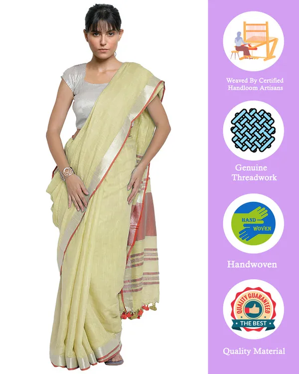Primrose_Yellow-Red_women's_Bhagalpuri_Handloom_Cotton_Linen_Blend_Contrast_Pallu_Saree_And_Unstitched_Contrast_Blouse_Piece