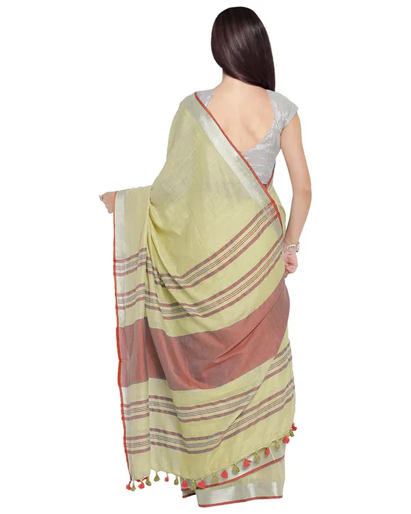 Primrose_Yellow-Red_women's_Bhagalpuri_Handloom_Cotton_Linen_Blend_Contrast_Pallu_Saree_And_Unstitched_Contrast_Blouse_Piece