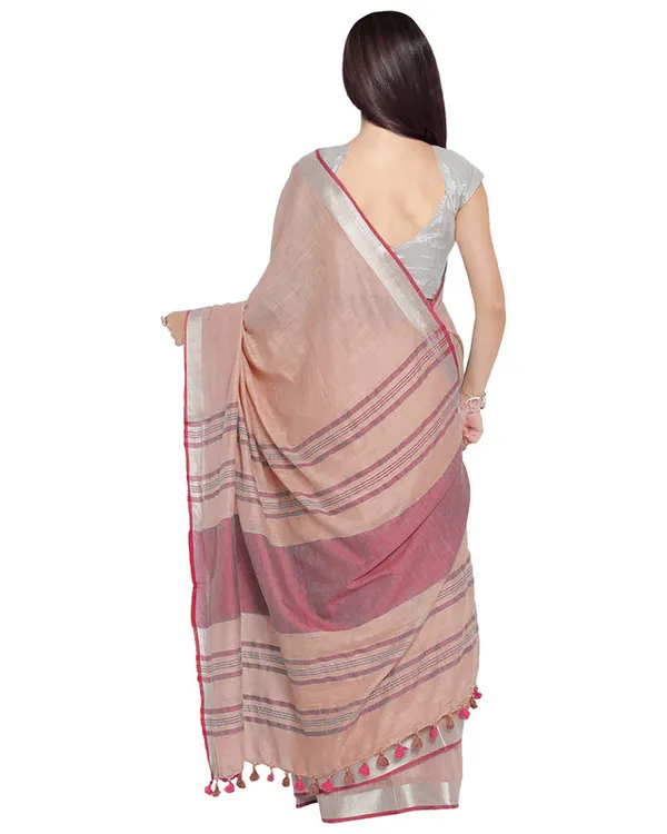 Tea_Rose_Pink-Pink_women's_Bhagalpuri_Handloom_Cotton_Linen_Blend_Contrast_Pallu_Saree_And_Unstitched_Contrast_Blouse_Piece