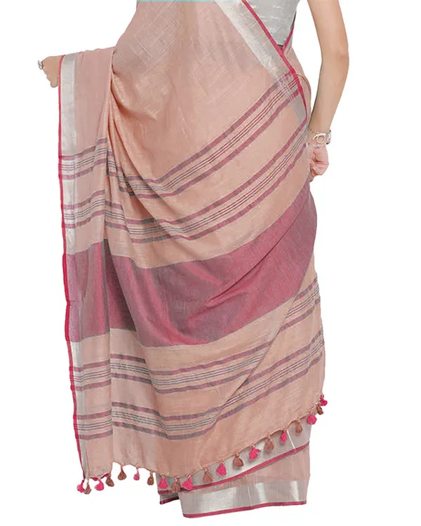 Tea_Rose_Pink-Pink_women's_Bhagalpuri_Handloom_Cotton_Linen_Blend_Contrast_Pallu_Saree_And_Unstitched_Contrast_Blouse_Piece