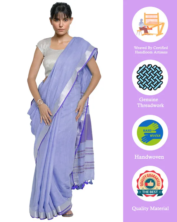 Tropical_Indigo-Blue_women's_Bhagalpuri_Handloom_Cotton_Linen_Blend_Contrast_Pallu_Saree_And_Unstitched_Contrast_Blouse_Piece