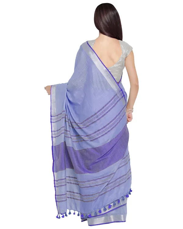 Tropical_Indigo-Blue_women's_Bhagalpuri_Handloom_Cotton_Linen_Blend_Contrast_Pallu_Saree_And_Unstitched_Contrast_Blouse_Piece