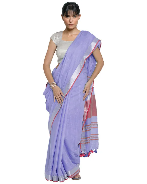 Tropical_Indigo-Pink_women's_Bhagalpuri_Handloom_Cotton_Linen_Blend_Contrast_Pallu_Saree_And_Unstitched_Contrast_Blouse_Piece