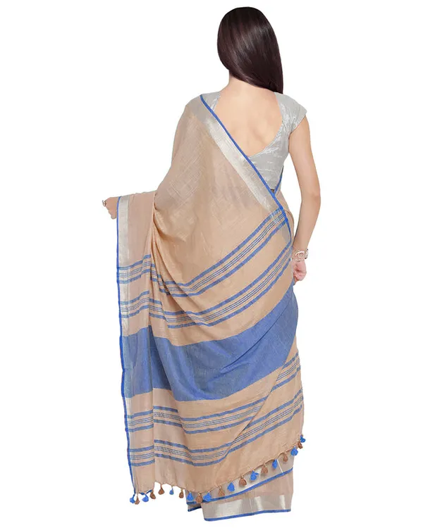 Bhagalpuri_Handloom_Cotton_Linen_Blend_Contrast_Pallu_Saree_And_Unstitched_Contrast_Blouse_Piece