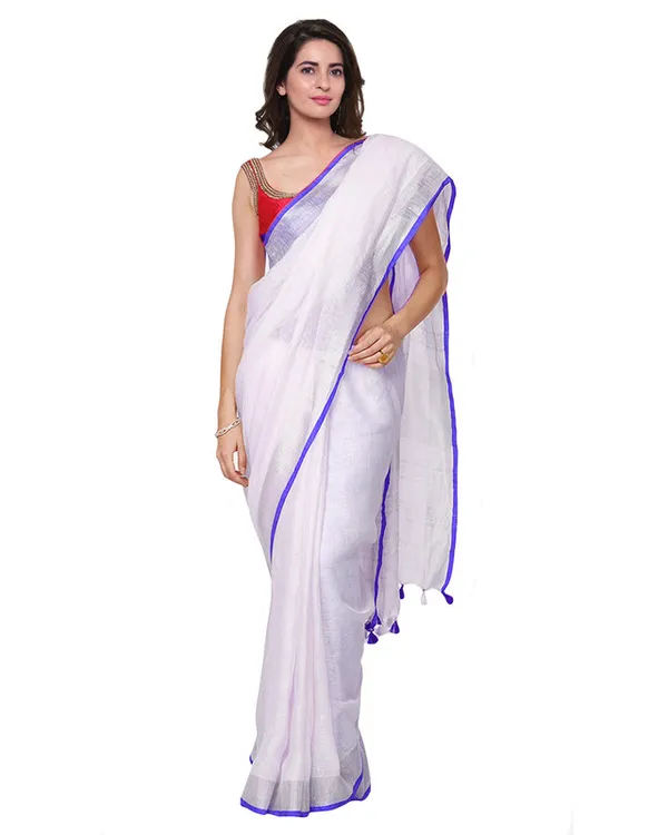 Blue_women's_Bhagalpuri_Handloom_Linen_Cotton_Blend_White_Saree_With_Silver_Zari_Border_And_Contrast_Unstitched_Blouse_Piece