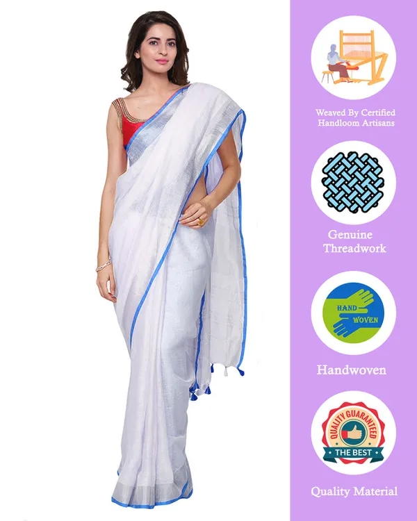 Cyan_women's_Bhagalpuri_Handloom_Linen_Cotton_Blend_White_Saree_With_Silver_Zari_Border_And_Contrast_Unstitched_Blouse_Piece