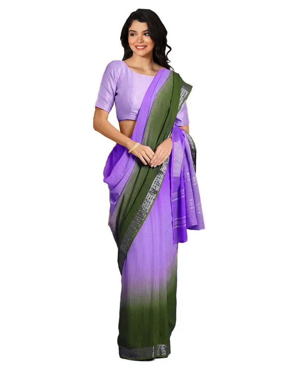 Amethyst_Purple_&_Moss_Green_women's_Bhagalpuri_Handloom_Linen_Cotton_Blend_Two_Dye_Saree_With_Running_Unstitched_Blouse_Piece