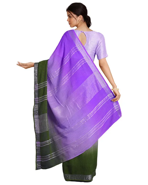 Amethyst_Purple_&_Moss_Green_women's_Bhagalpuri_Handloom_Linen_Cotton_Blend_Two_Dye_Saree_With_Running_Unstitched_Blouse_Piece