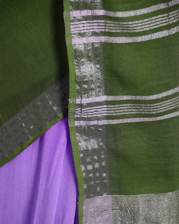 Amethyst_Purple_&_Moss_Green_women's_Bhagalpuri_Handloom_Linen_Cotton_Blend_Two_Dye_Saree_With_Running_Unstitched_Blouse_Piece