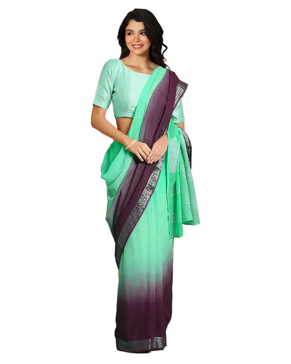 Aquamarine_Turquoise_&_Byzantium_Purple_women's_Bhagalpuri_Handloom_Linen_Cotton_Blend_Two_Dye_Saree_With_Running_Unstitched_Blouse_Piece