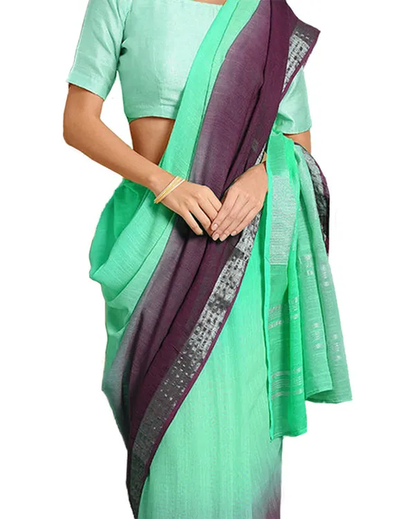 Aquamarine_Turquoise_&_Byzantium_Purple_women's_Bhagalpuri_Handloom_Linen_Cotton_Blend_Two_Dye_Saree_With_Running_Unstitched_Blouse_Piece