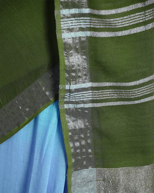 Capri_Cyan_&_Moss_Green_women's_Bhagalpuri_Handloom_Linen_Cotton_Blend_Two_Dye_Saree_With_Running_Unstitched_Blouse_Piece