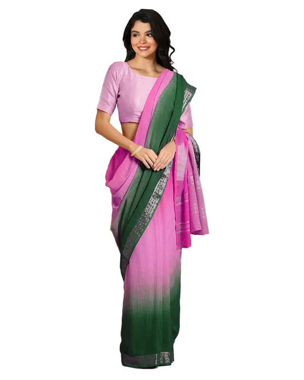 Bhagalpuri_Handloom_Linen_Cotton_Blend_Two_Dye_Saree_With_Running_Unstitched_Blouse_Piece