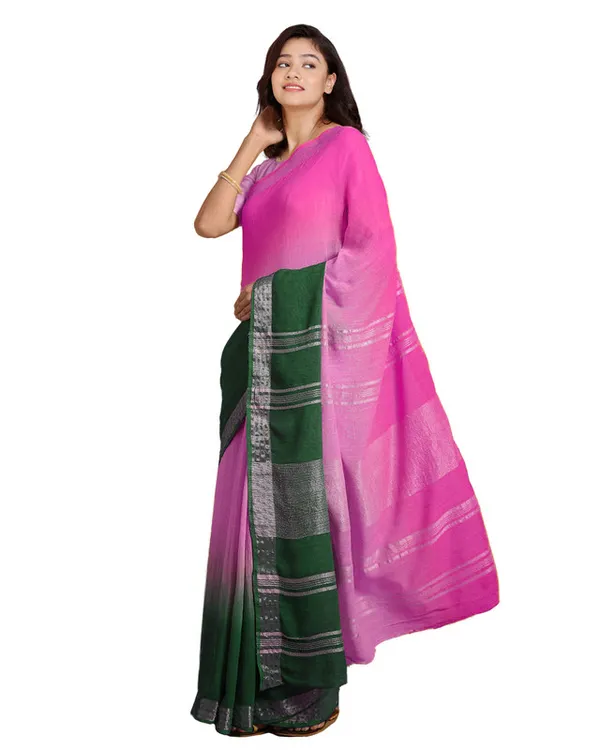 Bhagalpuri_Handloom_Linen_Cotton_Blend_Two_Dye_Saree_With_Running_Unstitched_Blouse_Piece