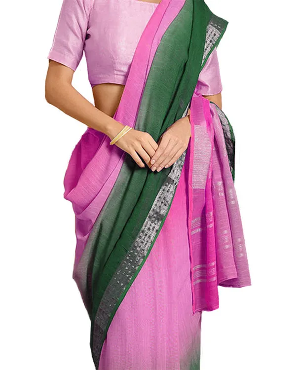 Bhagalpuri_Handloom_Linen_Cotton_Blend_Two_Dye_Saree_With_Running_Unstitched_Blouse_Piece