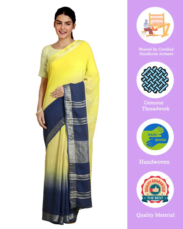 Lemon_Yellow_&_Federal_Blue_women's_Bhagalpuri_Handloom_Linen_Cotton_Blend_Two_Dye_Saree_With_Running_Unstitched_Blouse_Piece