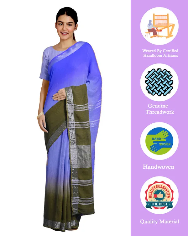 Neon_Blue_&_Brownish_Green_women's_Bhagalpuri_Handloom_Linen_Cotton_Blend_Two_Dye_Saree_With_Running_Unstitched_Blouse_Piece