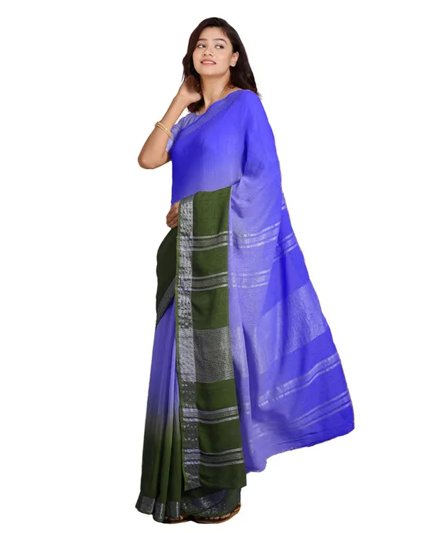 Bhagalpuri_Handloom_Linen_Slub_Blend_Two_Dye_Saree_With_Running_Unstitched_Blouse_Piece