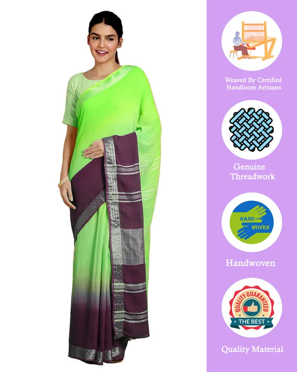 Neon_Green_&_Byzantium_Purple_women's_Bhagalpuri_Handloom_Linen_Slub_Blend_Two_Dye_Saree_With_Running_Unstitched_Blouse_Piece