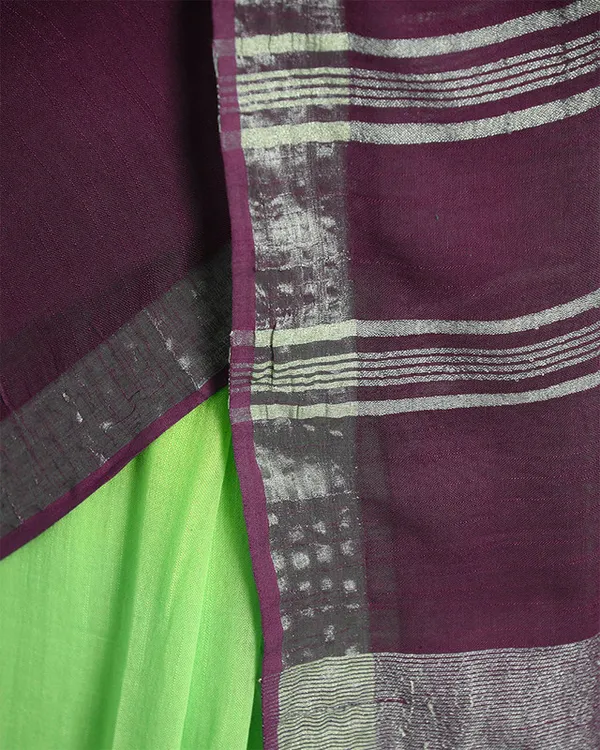 Neon_Green_&_Byzantium_Purple_women's_Bhagalpuri_Handloom_Linen_Slub_Blend_Two_Dye_Saree_With_Running_Unstitched_Blouse_Piece