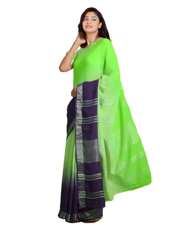 Bhagalpuri_Handloom_Linen_Slub_Blend_Two_Dye_Saree_With_Running_Unstitched_Blouse_Piece