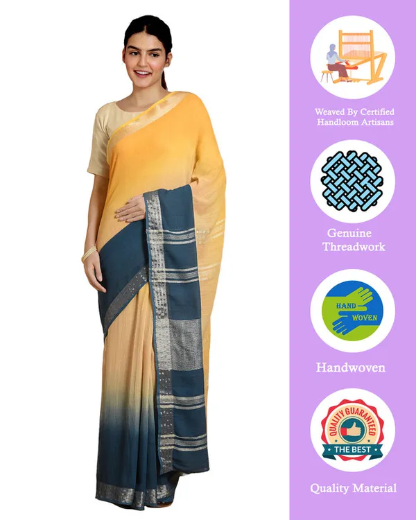 Sunglow_Yellow_&_Cerulean_Blue_women's_Bhagalpuri_Handloom_Linen_Slub_Blend_Two_Dye_Saree_With_Running_Unstitched_Blouse_Piece