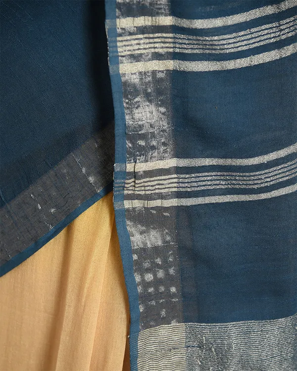 Sunglow_Yellow_&_Cerulean_Blue_women's_Bhagalpuri_Handloom_Linen_Slub_Blend_Two_Dye_Saree_With_Running_Unstitched_Blouse_Piece