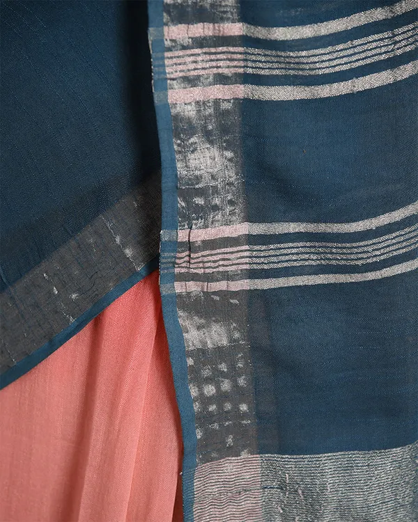 Flame_Orange_&_Cerulean_Blue_women's_Bhagalpuri_Handloom_Linen_Slub_Blend_Two_Dye_Saree_With_Running_Unstitched_Blouse_Piece