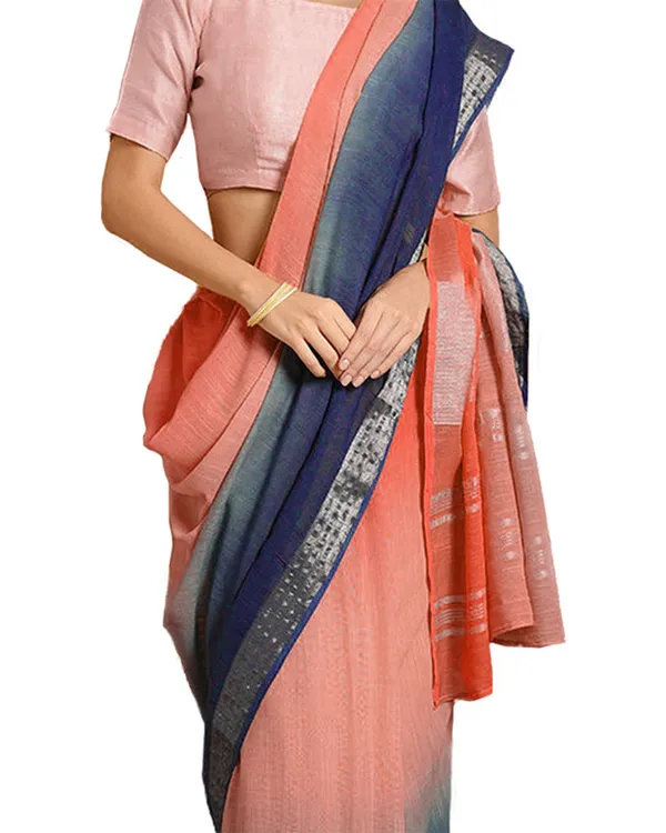 Bhagalpuri_Handloom_Linen_Slub_Blend_Two_Dye_Saree_With_Running_Unstitched_Blouse_Piece