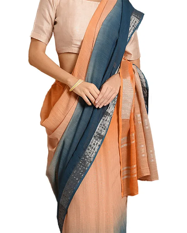 Bhagalpuri_Handloom_Linen_Slub_Blend_Two_Dye_Saree_With_Running_Unstitched_Blouse_Piece