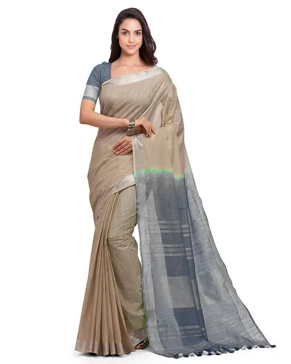 Bhagalpuri_Handloom_Ethnic_Wear_Linen_Two_Dye_Saree_With_Running_Unstitched_Blouse_Piece