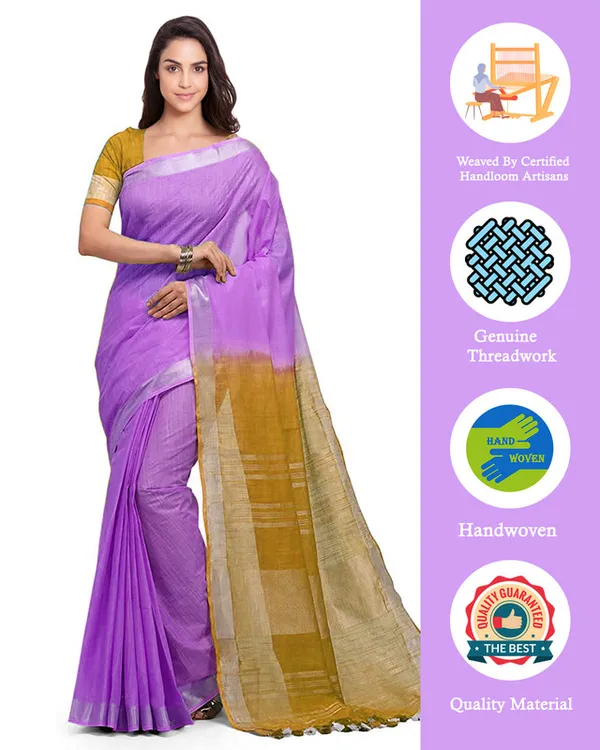 Lilac_Purple_&_Golden_Brown_women's_Bhagalpuri_Handloom_Ethnic_Wear_Linen_Two_Dye_Saree_With_Running_Unstitched_Blouse_Piece