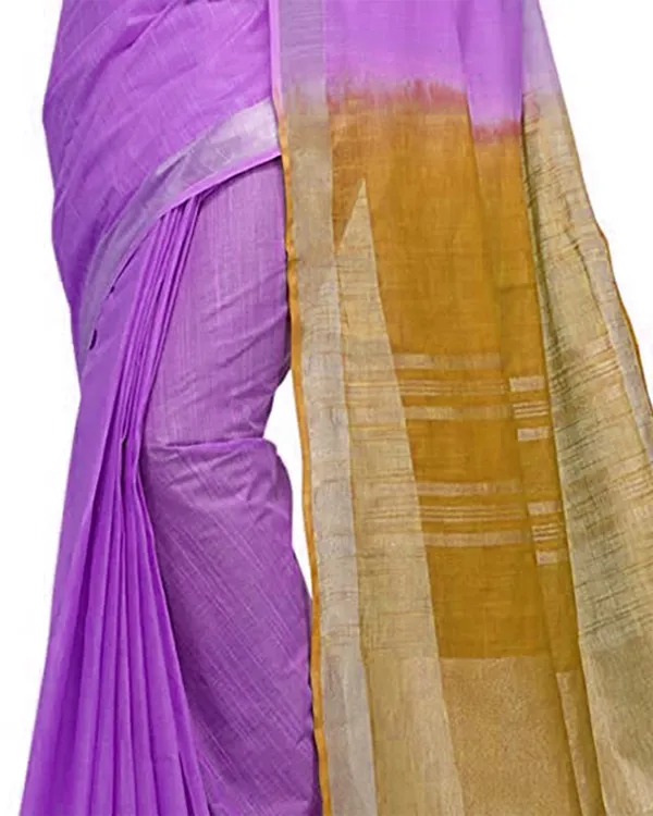 Lilac_Purple_&_Golden_Brown_women's_Bhagalpuri_Handloom_Ethnic_Wear_Linen_Two_Dye_Saree_With_Running_Unstitched_Blouse_Piece